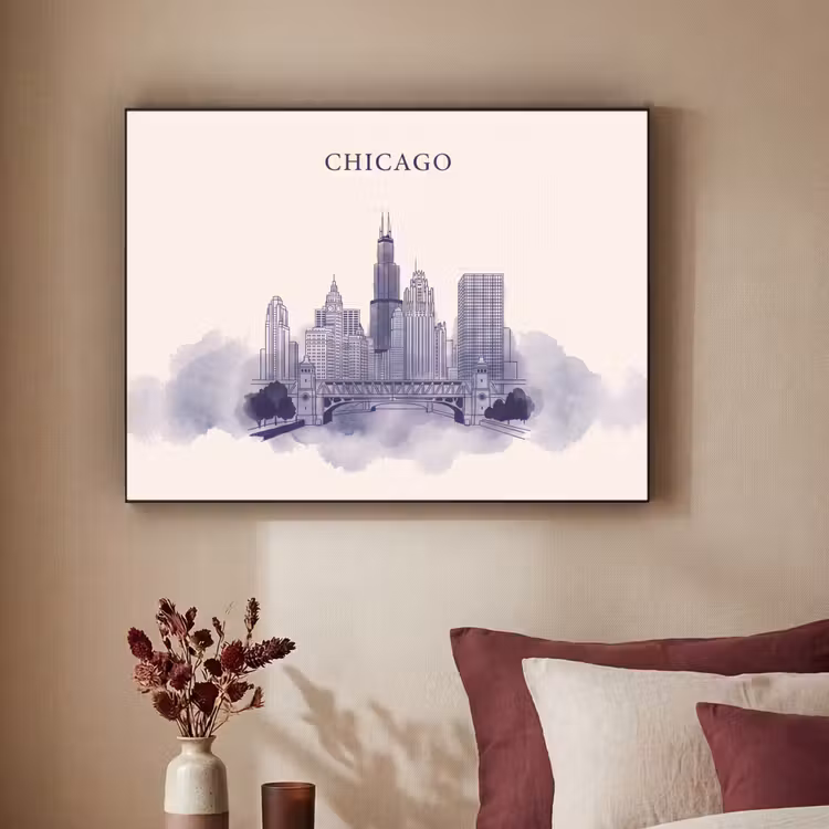 Art Frame - Stad - Skyline - Architectuur - Lijntekening - Blauw — 2