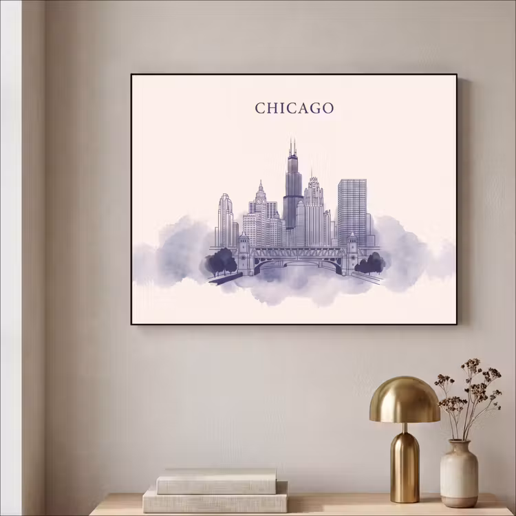 Art Frame - Stad - Skyline - Architectuur - Lijntekening - Blauw — 3