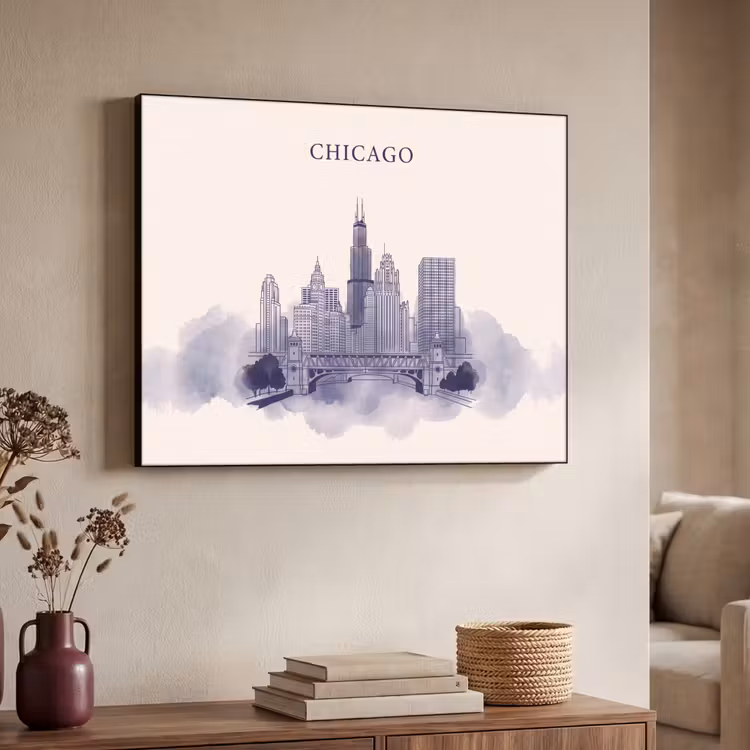 Art Frame - Stad - Skyline - Architectuur - Lijntekening - Blauw — 4