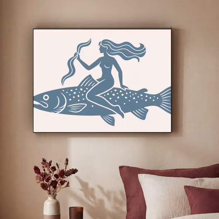 Art Frame - Vrouw - Vis - Fantasie - Abstract - Blauw — 2