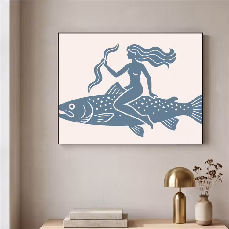 Art Frame - Vrouw - Vis - Fantasie - Abstract - Blauw — 3