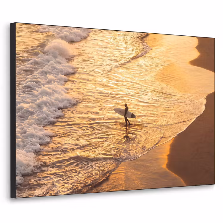 Art Frame - Surfer - Strand - Zonsondergang - Oceaan - Goud — 1