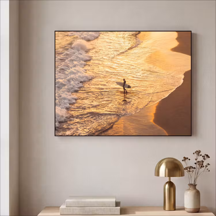 Art Frame - Surfer - Strand - Zonsondergang - Oceaan - Goud — 3