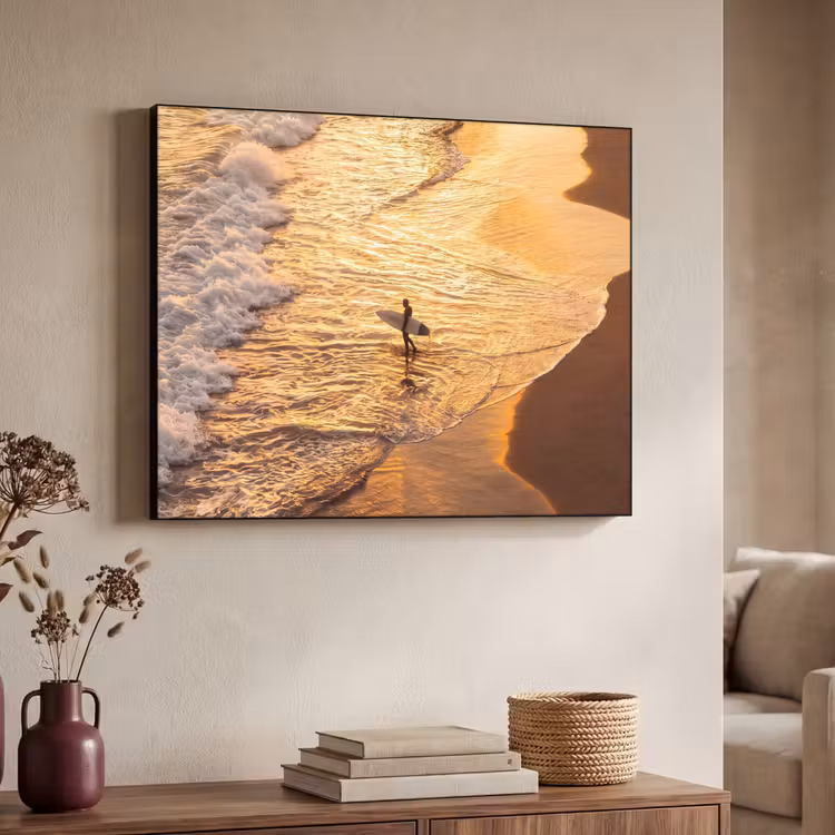 Art Frame - Surfer - Strand - Zonsondergang - Oceaan - Goud — 4