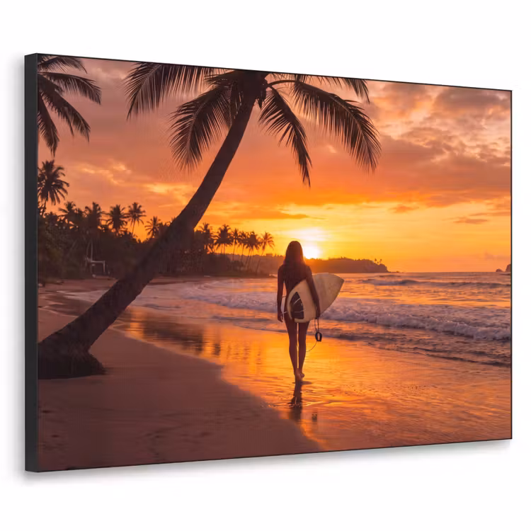 Art Frame - Vrouw - Surfplank - Strand - Zonsondergang - Oranje — 1