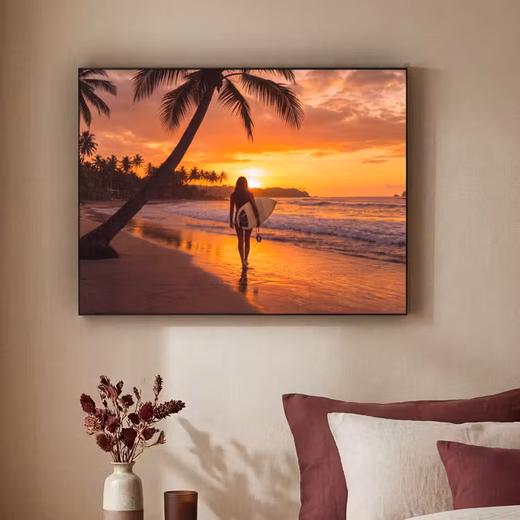Art Frame - Vrouw - Surfplank - Strand - Zonsondergang - Oranje — 2