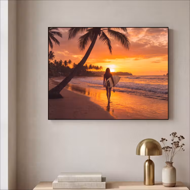 Art Frame - Vrouw - Surfplank - Strand - Zonsondergang - Oranje — 3