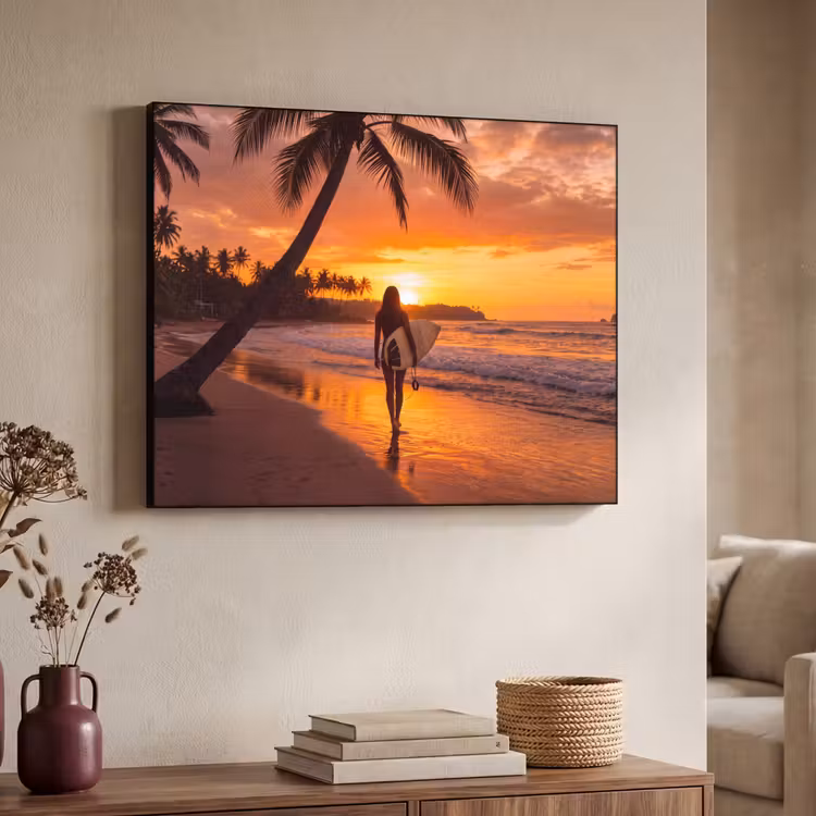 Art Frame - Vrouw - Surfplank - Strand - Zonsondergang - Oranje — 4
