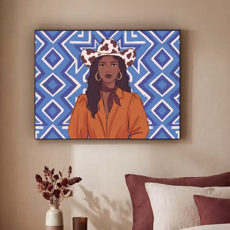 Art Frame - Vrouw - Cowboyhoed - Portret - Modern - Blauw — 2
