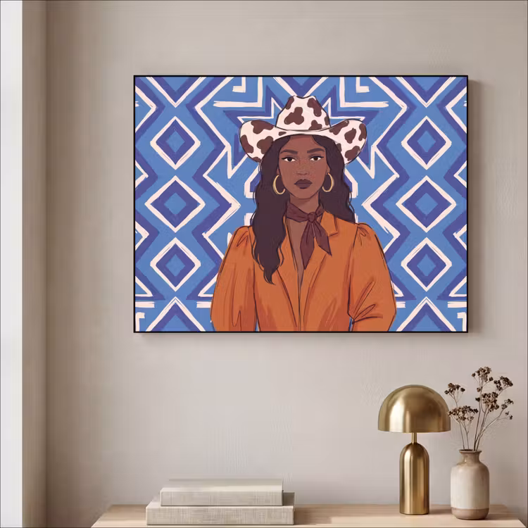 Art Frame - Vrouw - Cowboyhoed - Portret - Modern - Blauw — 3