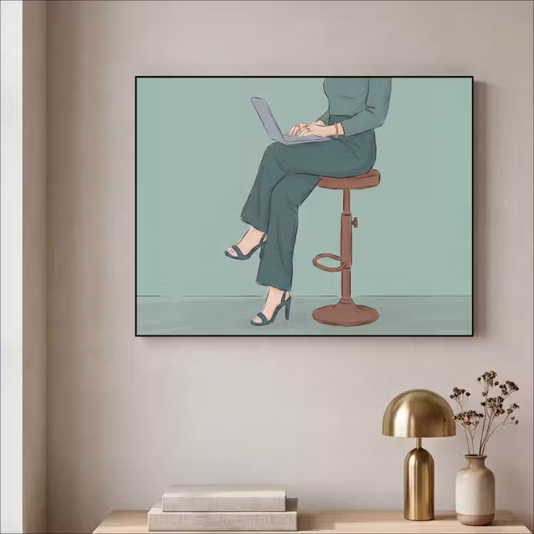 Art Frame - Vrouw - Laptop - Zittend - Illustratie - Groen — 3