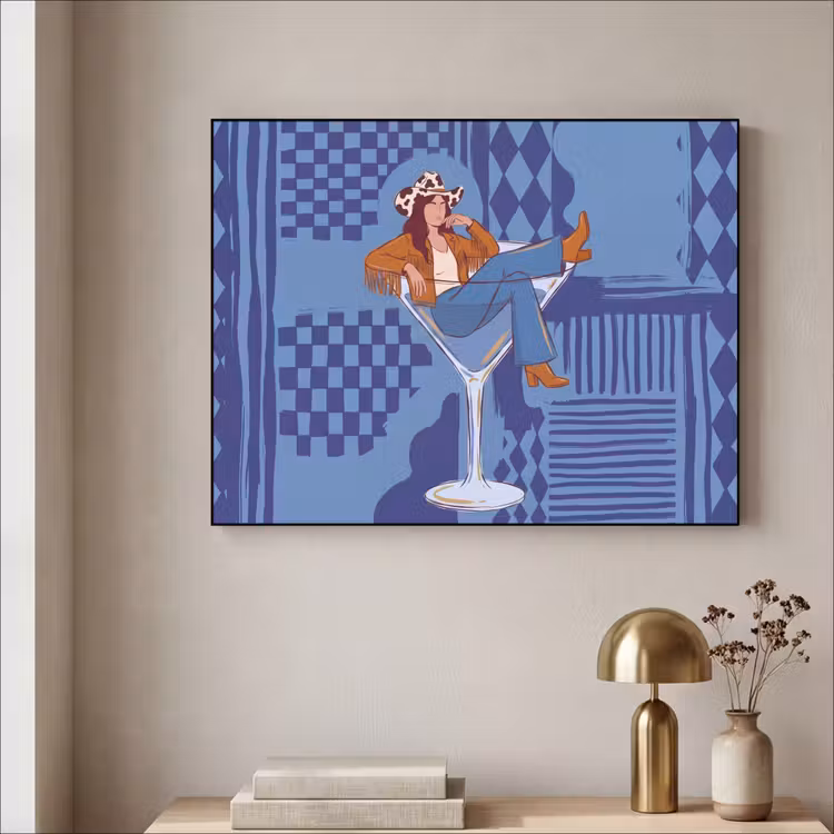 Art Frame - Vrouw - Martini glas - Abstract - Blauw - Kunst — 3