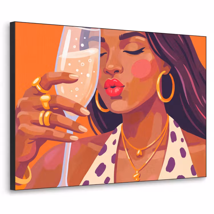 Art Frame - Vrouw - Champagne - Feest - Modern - Oranje — 1