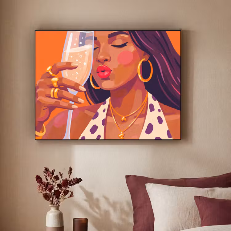 Art Frame - Vrouw - Champagne - Feest - Modern - Oranje — 2