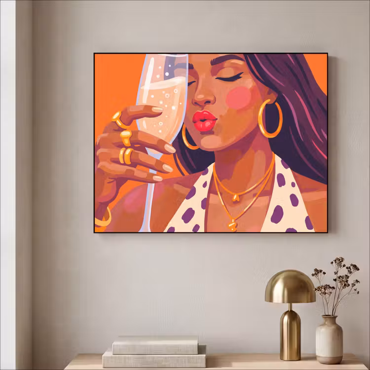 Art Frame - Vrouw - Champagne - Feest - Modern - Oranje — 3