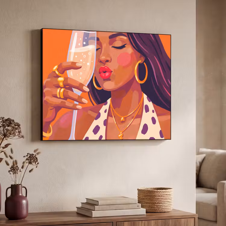 Art Frame - Vrouw - Champagne - Feest - Modern - Oranje — 4
