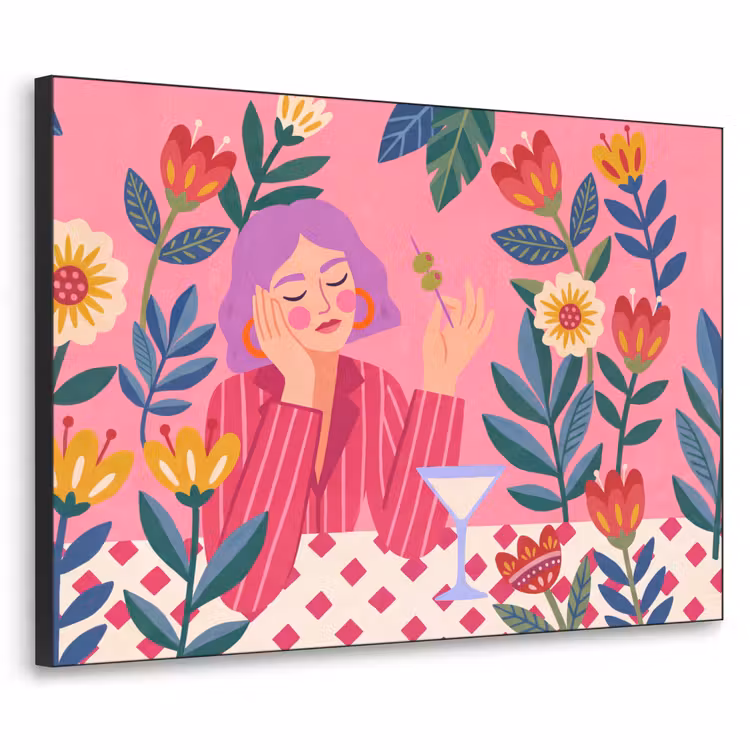 Art Frame - Vrouw - Cocktail - Bloemen - Modern - Roze — 1