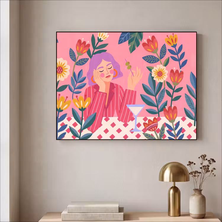 Art Frame - Vrouw - Cocktail - Bloemen - Modern - Roze — 3