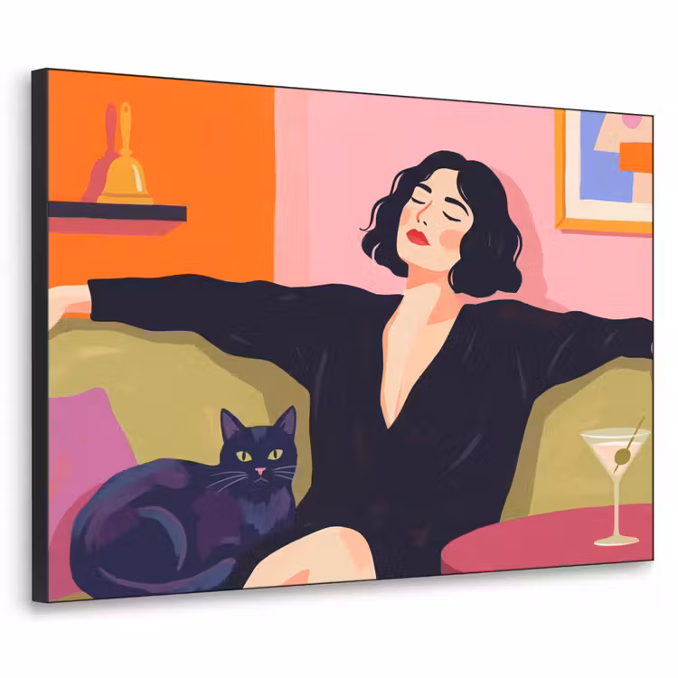 Art Frame - Vrouw - Kat - Interieur - Modern - Kleurrijk — 1
