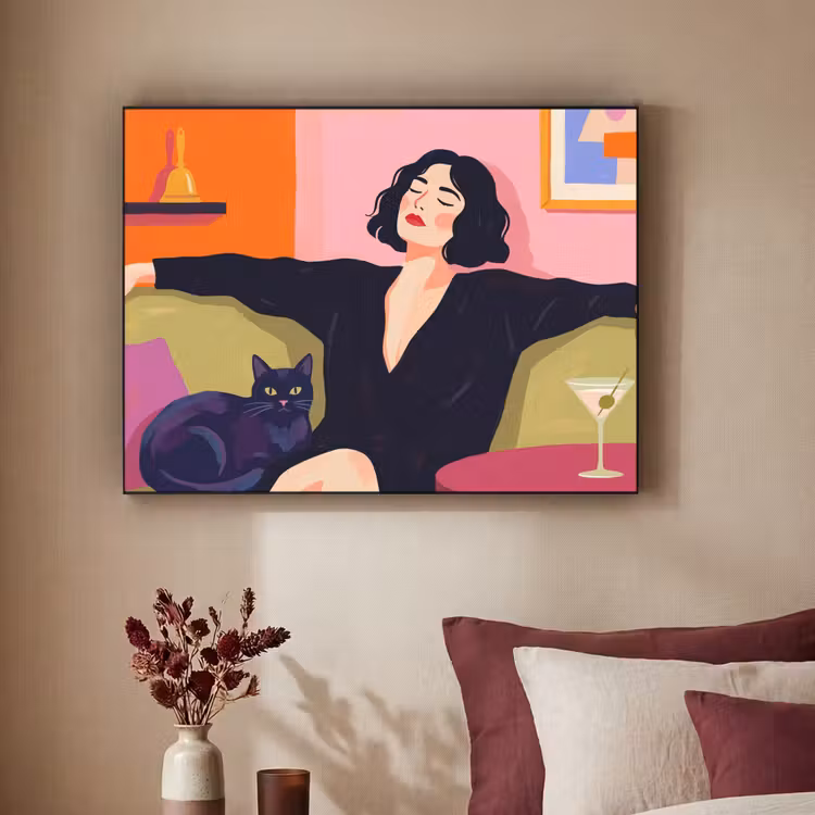 Art Frame - Vrouw - Kat - Interieur - Modern - Kleurrijk — 2