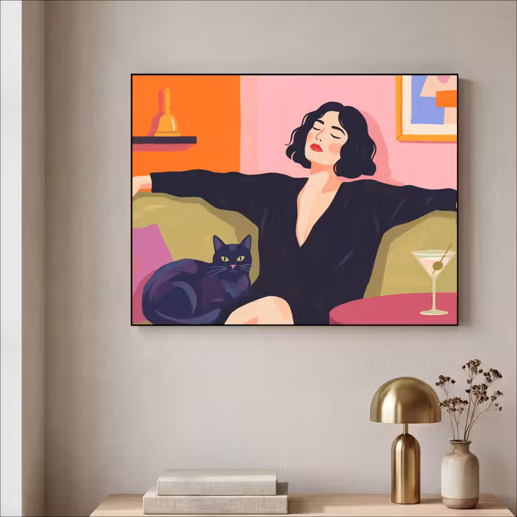 Art Frame - Vrouw - Kat - Interieur - Modern - Kleurrijk — 3
