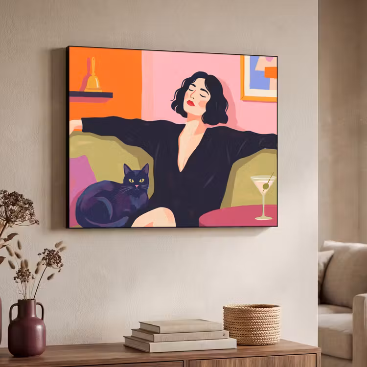 Art Frame - Vrouw - Kat - Interieur - Modern - Kleurrijk — 4