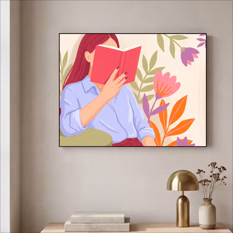 Art Frame - Vrouw - Lezen - Thuis - Modern - Bloemen — 3