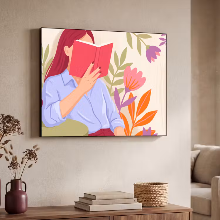Art Frame - Vrouw - Lezen - Thuis - Modern - Bloemen — 4