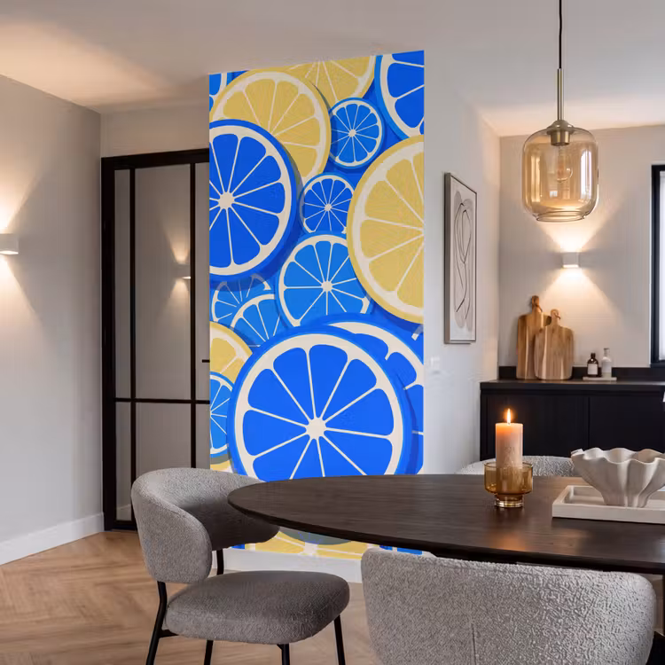 Behang - Fruit - Schijven - Patroon - Modern - Blauw - Geel — 5