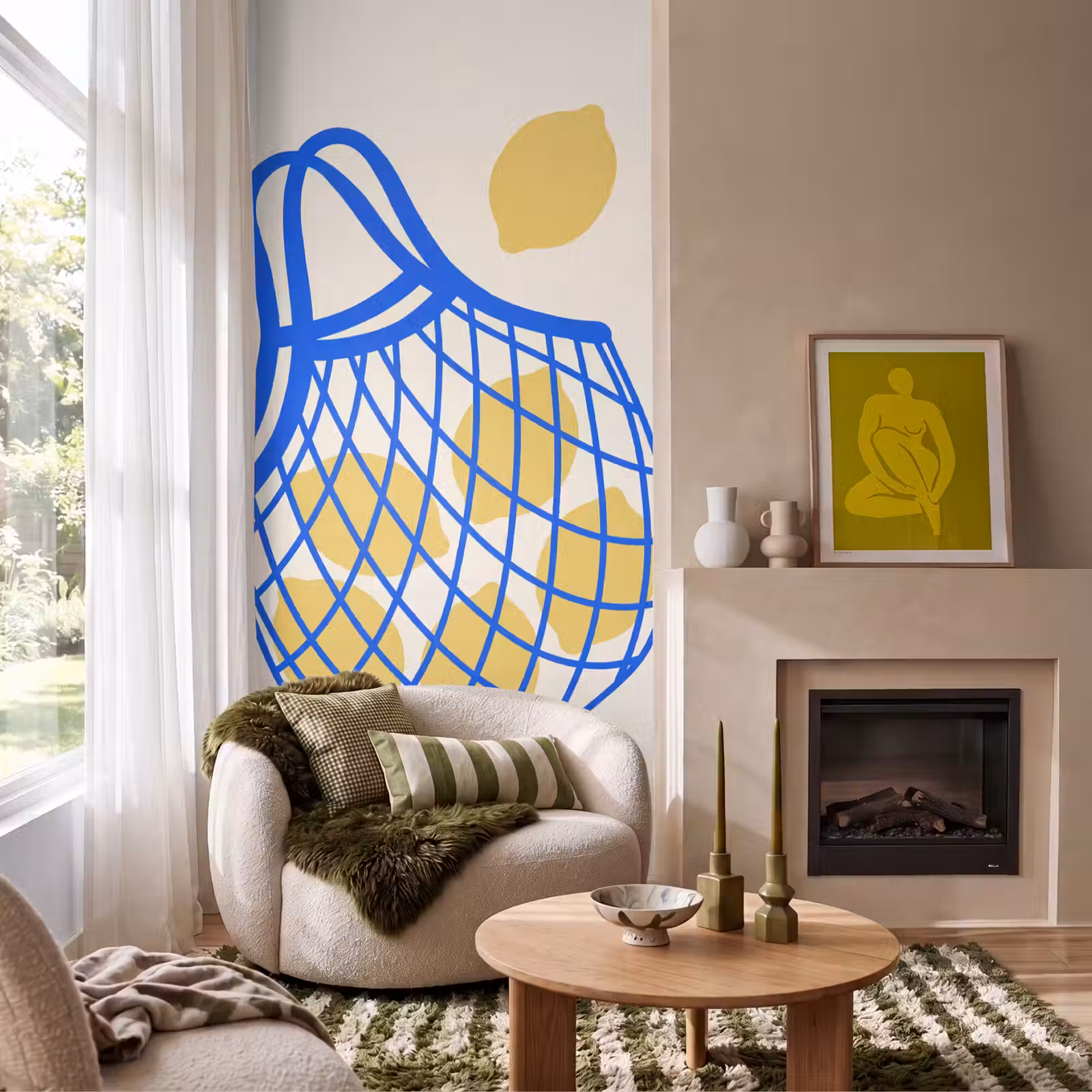 Behang - Eten - Citroen - Boodschappen - Abstract - Geel - Blauw — 1