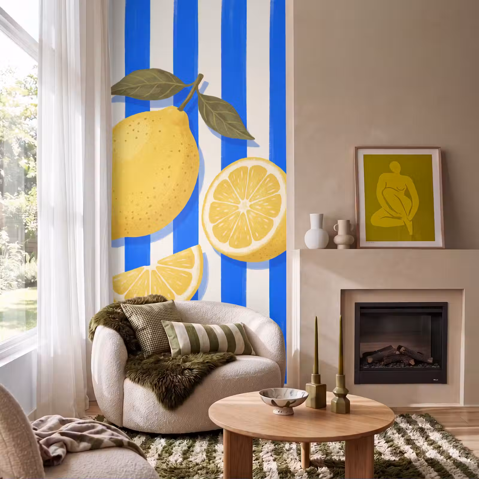 Behang - Fruit - Citroen - Zomer - Geel - Blauw — 1