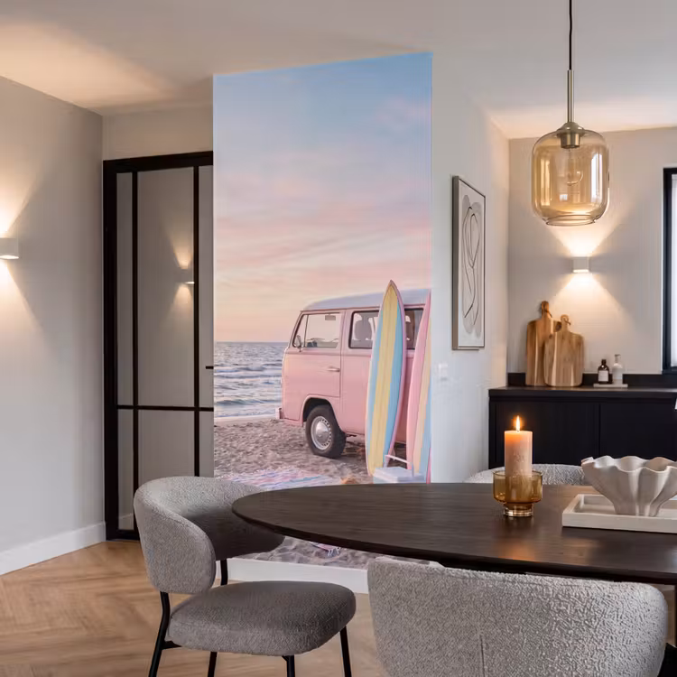 Behang - Busje - Strand - Surfplank - Zomer - Roze — 5