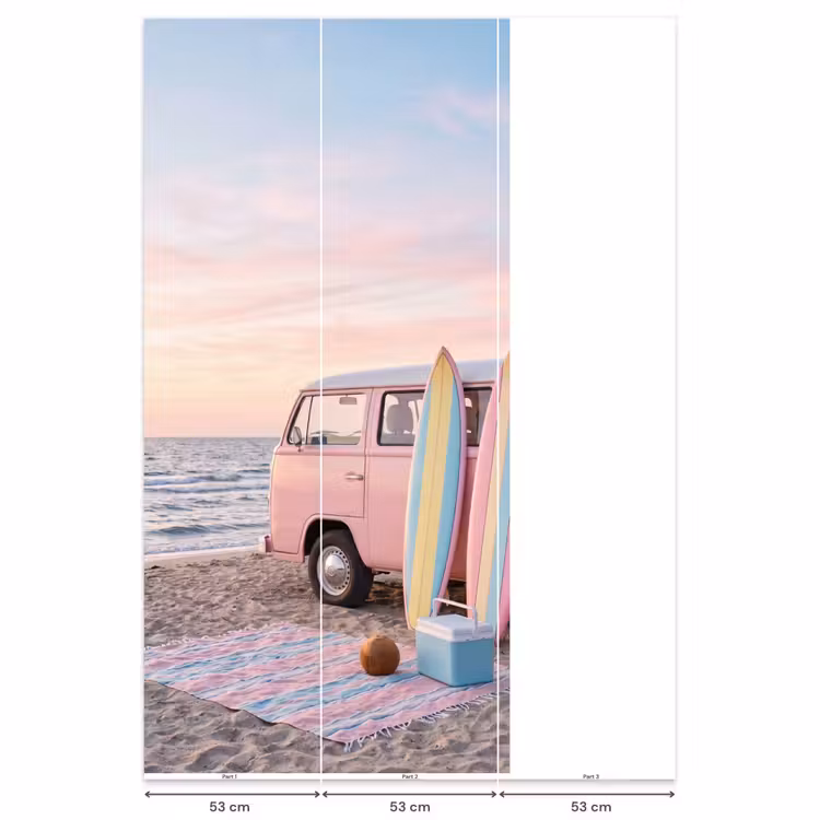 Behang - Busje - Strand - Surfplank - Zomer - Roze — 6
