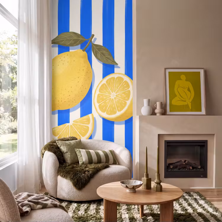 Behang - Fruit - Citroen - Zomer - Geel - Blauw — 1