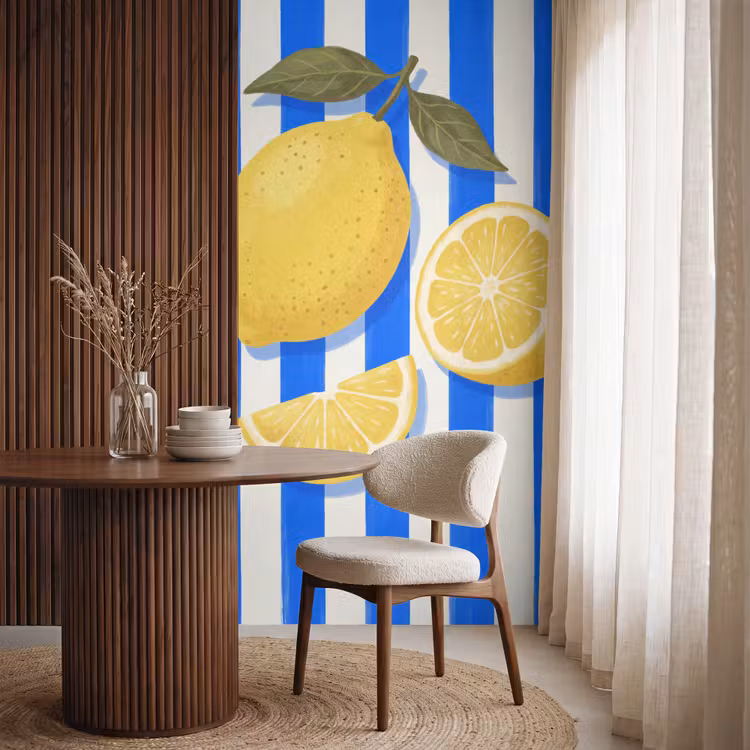 Behang - Fruit - Citroen - Zomer - Geel - Blauw — 4