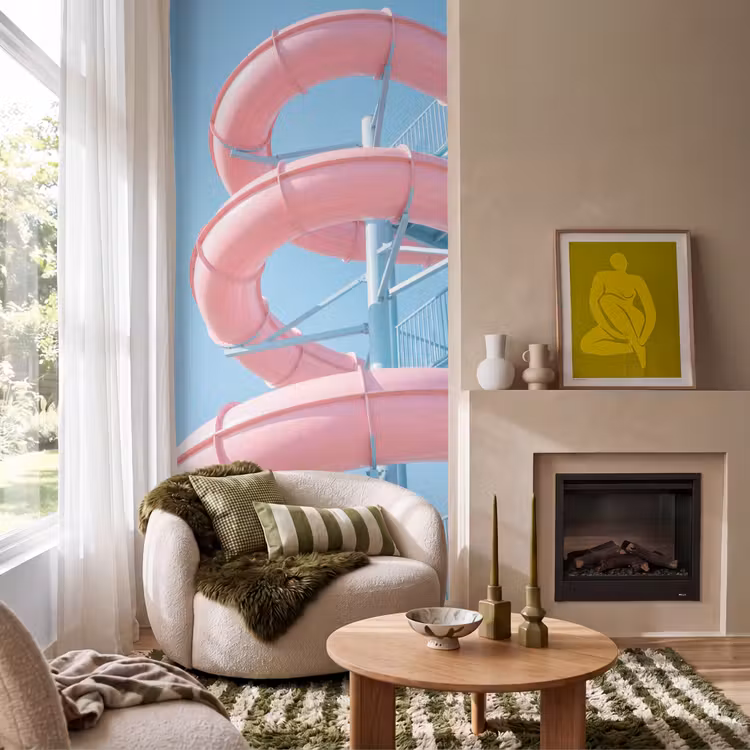 Behang - Glijbaan - Waterpark - Spiraal - Modern - Roze — 1