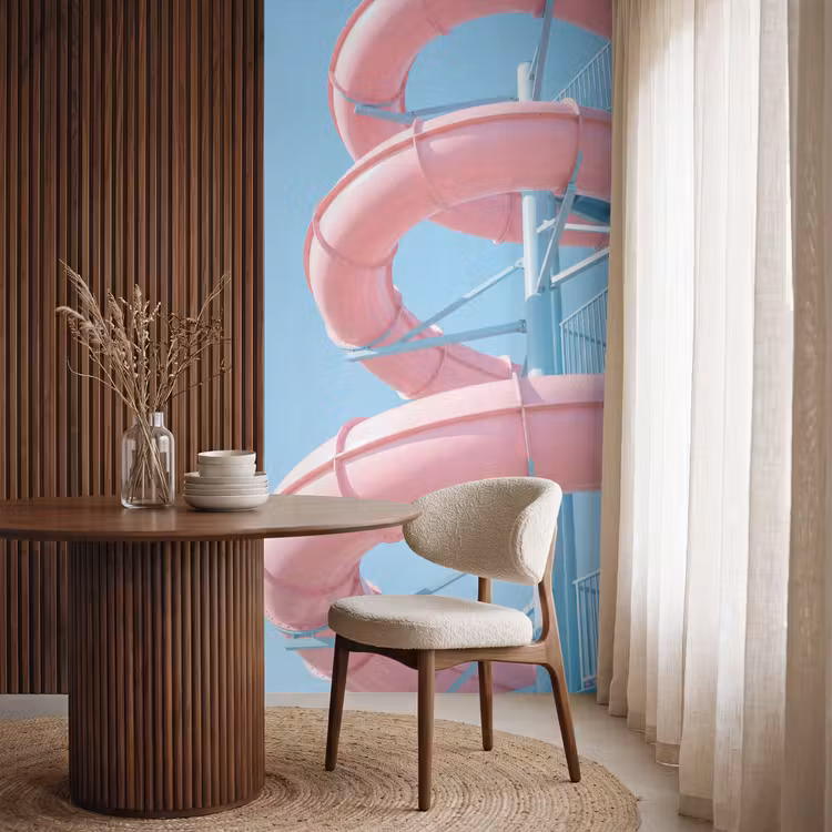 Behang - Glijbaan - Waterpark - Spiraal - Modern - Roze — 4