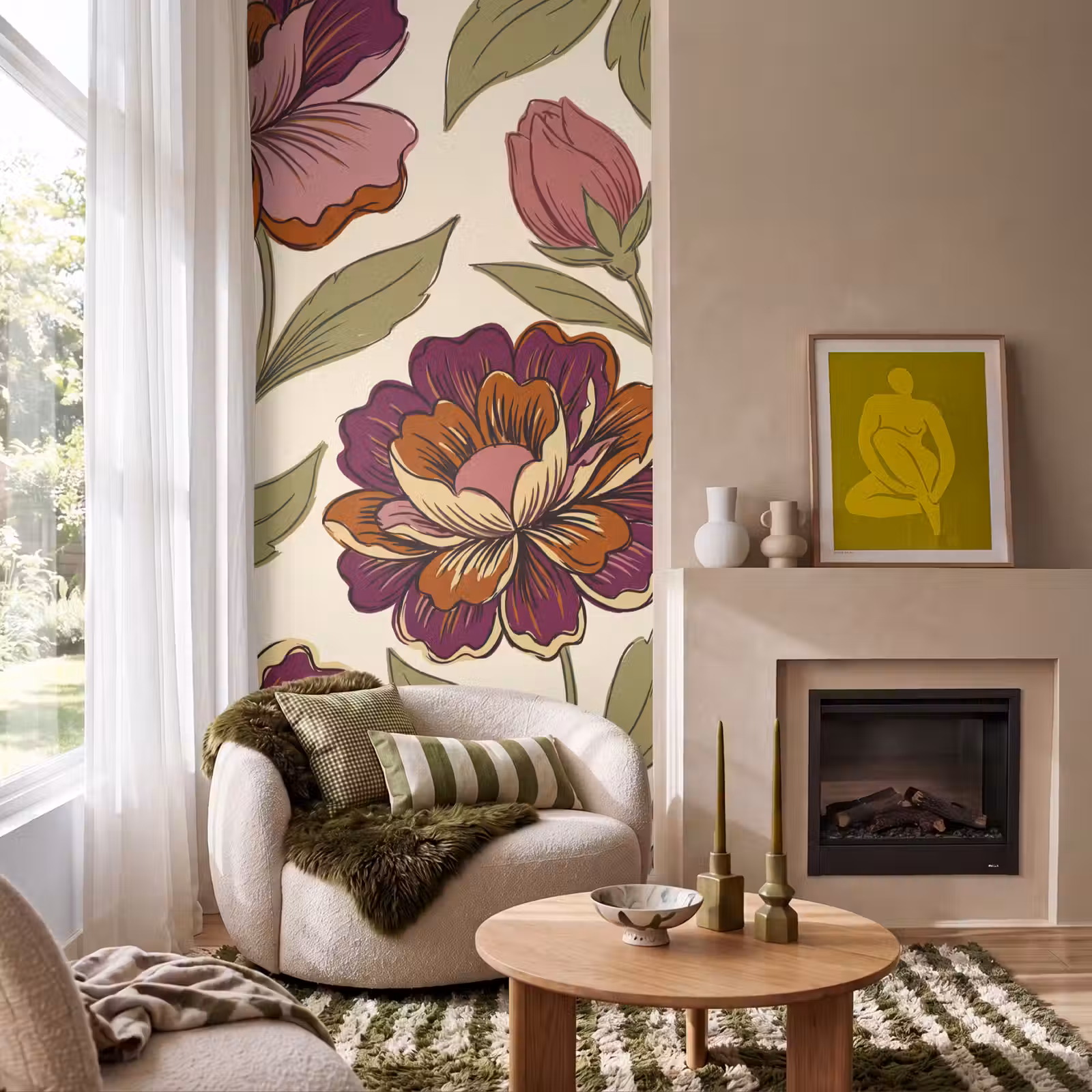 Behang - Bloemen - Patroon - Natuur - Modern - Paars — 1