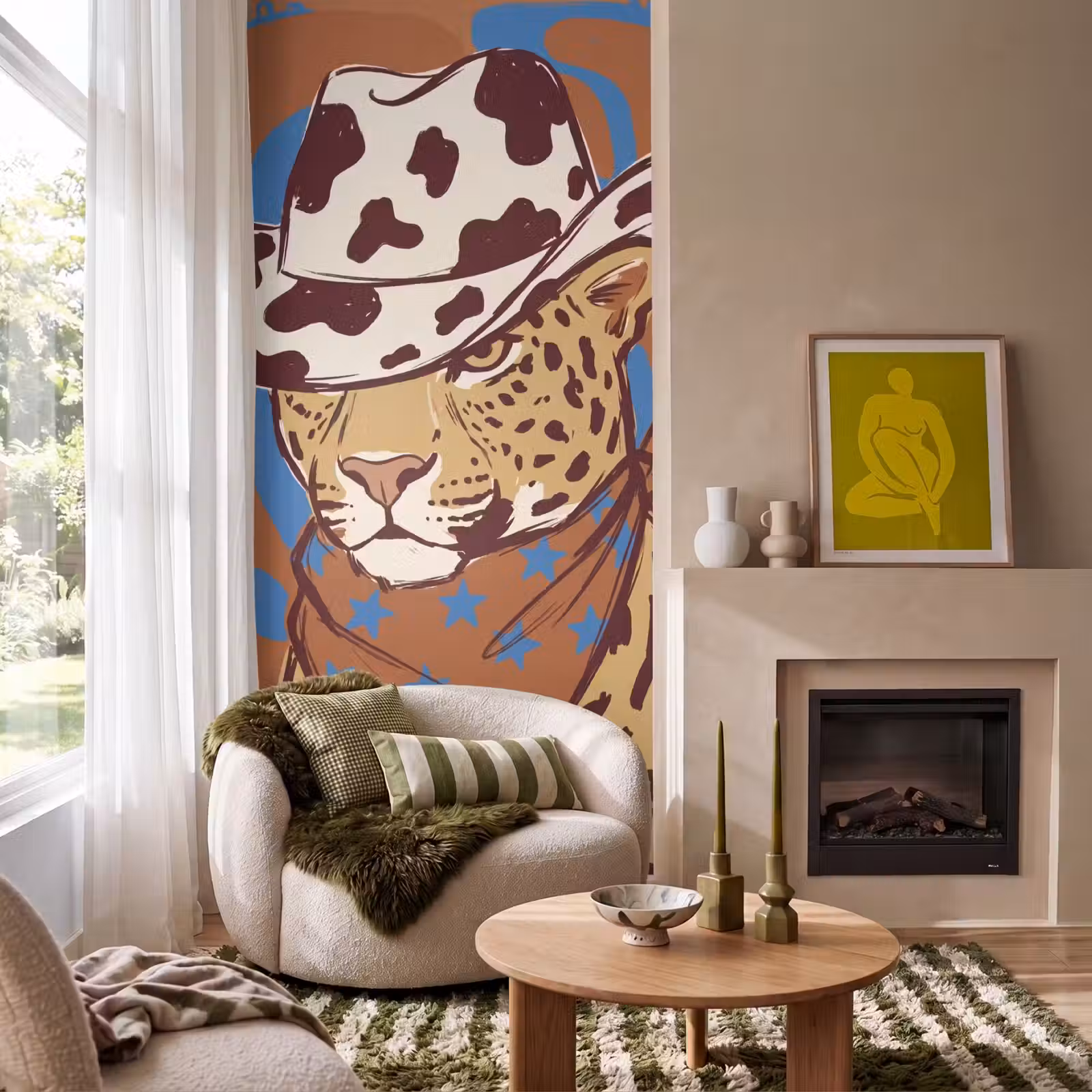 Behang - Dieren - Cowboyhoed - Modern - Illustratie - Bruin — 1