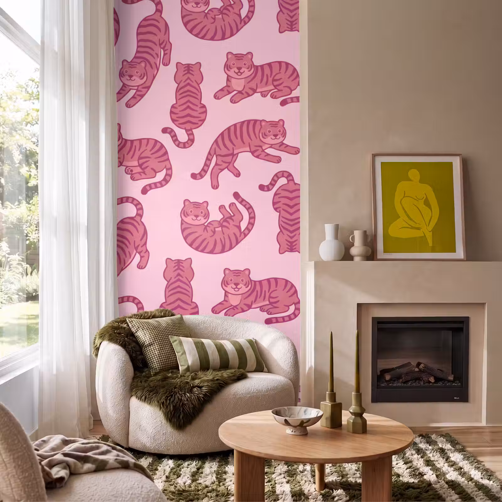 Behang - Dieren - Patroon - Roze - Speels - Cartoon — 1