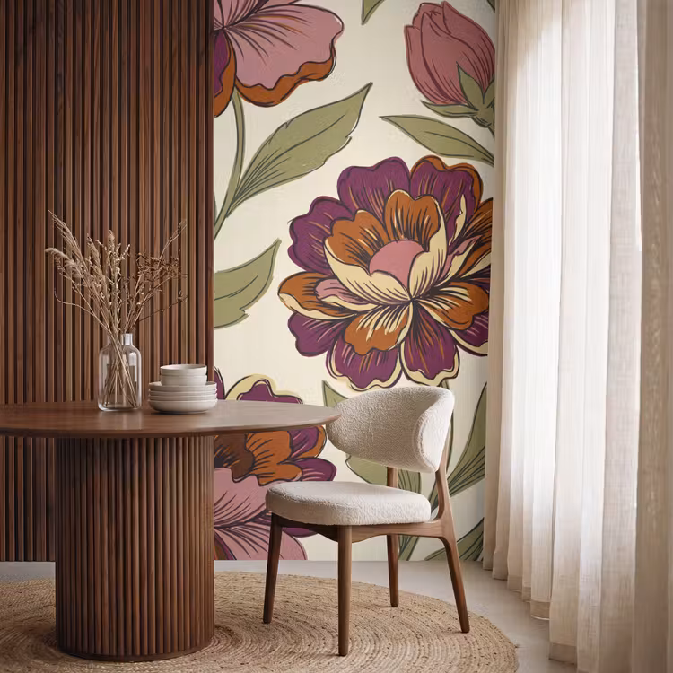 Behang - Bloemen - Patroon - Natuur - Modern - Paars — 4