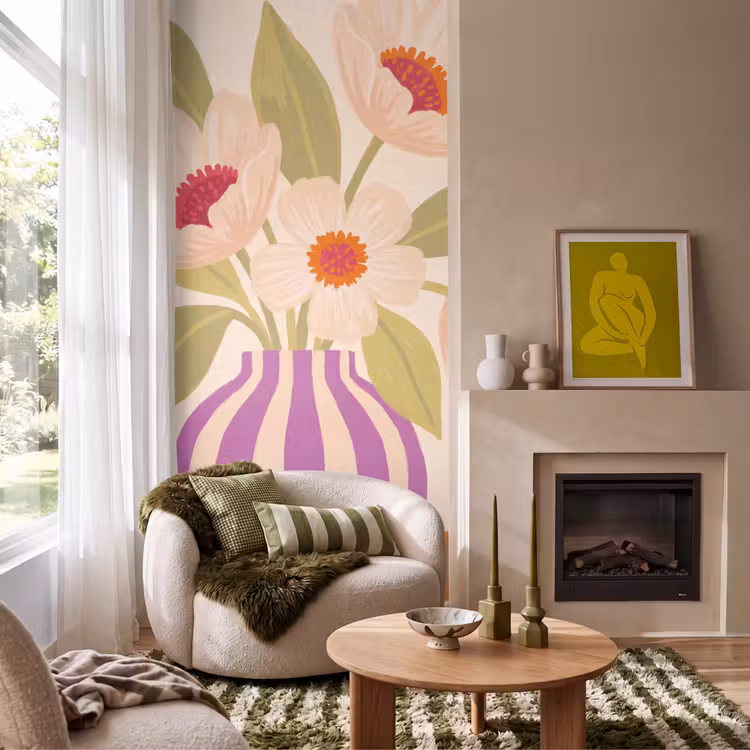 Behang - Bloemen - Vaas - Abstract - Paars - Oranje — 1