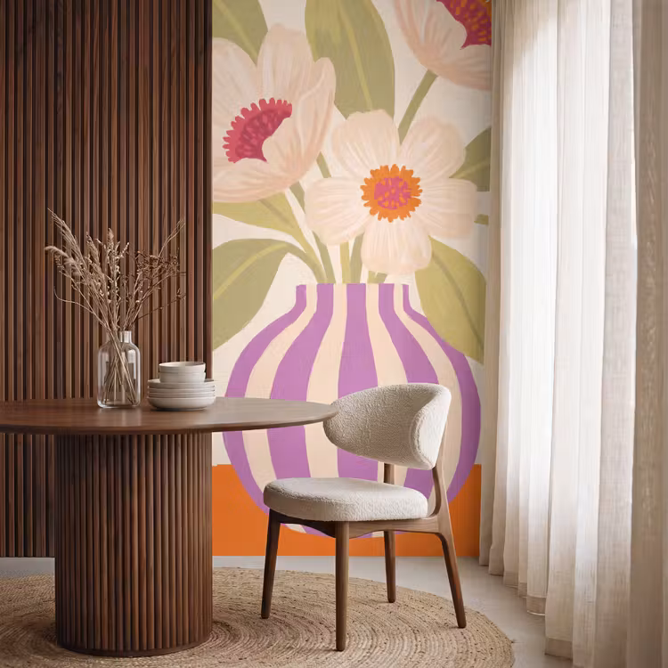 Behang - Bloemen - Vaas - Abstract - Paars - Oranje — 4
