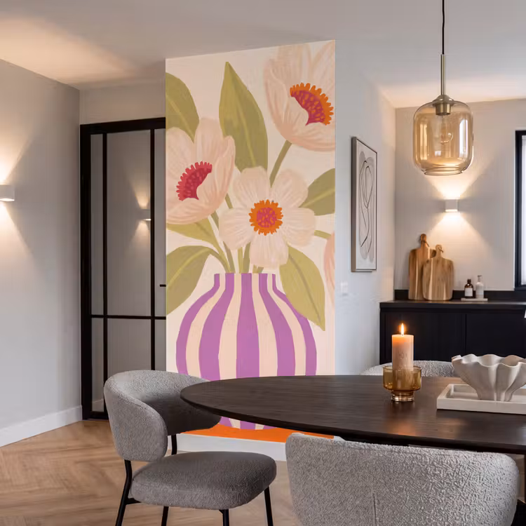 Behang - Bloemen - Vaas - Abstract - Paars - Oranje — 5