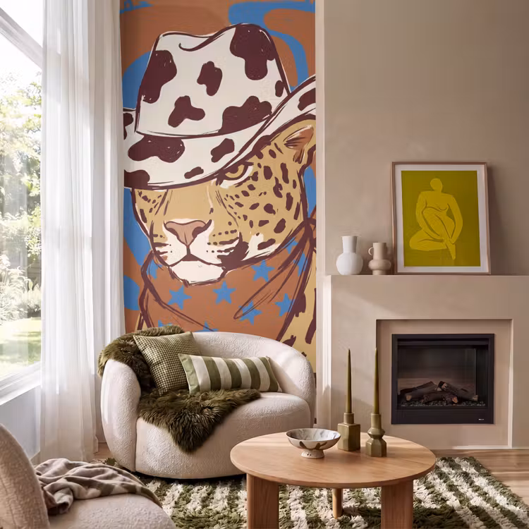 Behang - Dieren - Cowboyhoed - Modern - Illustratie - Bruin — 1