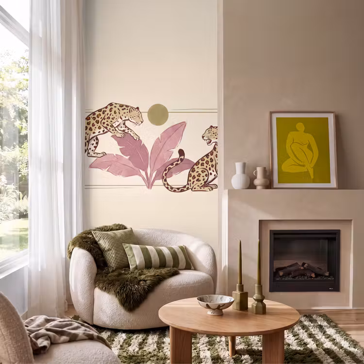 Behang - Dieren - Kat - Jungle - Illustratie - Beige — 1