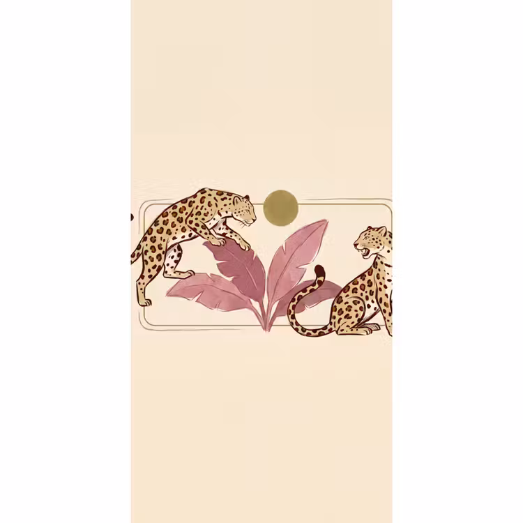 Behang - Dieren - Kat - Jungle - Illustratie - Beige — 2