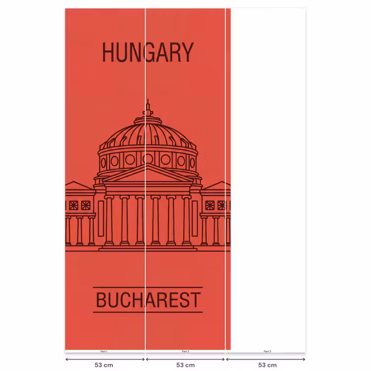Behang - Architectuur - Boekarest - Stedelijk - Lijntekening - Rood — 6