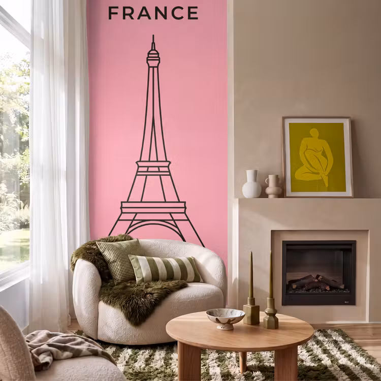 Behang - Eiffeltoren - Parijs - Architectuur - Minimalistisch - Roze — 1
