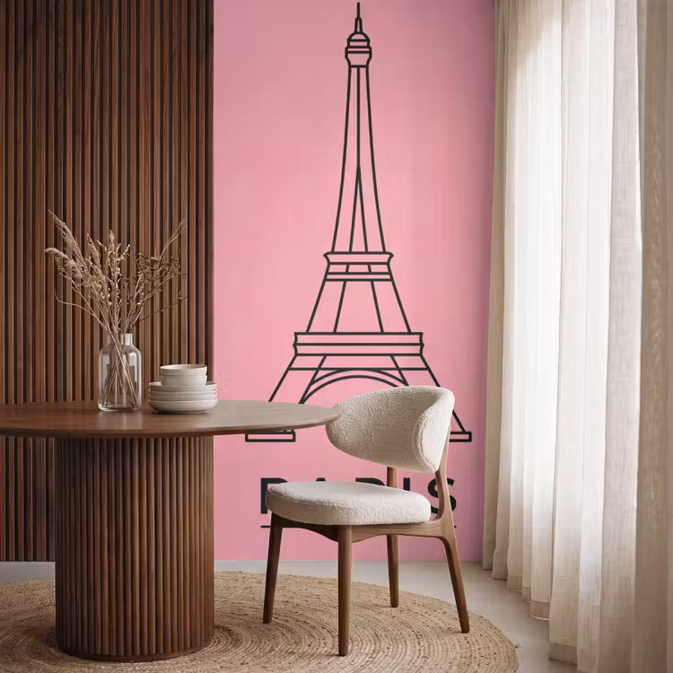 Behang - Eiffeltoren - Parijs - Architectuur - Minimalistisch - Roze — 4